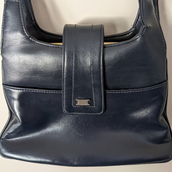Vintage 90s Navy Faux Leather Bag - Picture 2 of 11